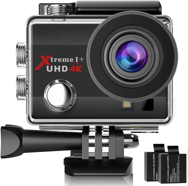 Photo 1 of Action Camera 4K Ultra HD WiFi Waterproof Camera, 170° Adjustable Wide-Angle Underwater Camcorder, 4X Zoom Sports Cam with 2 Batteries and Accessories Kits
