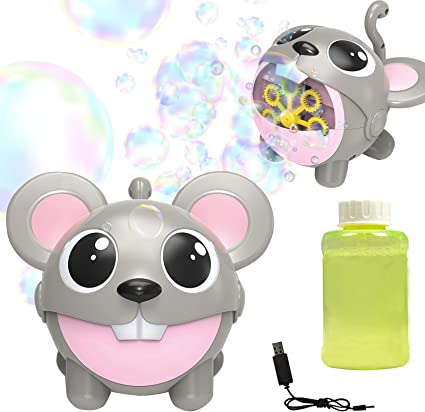 Photo 1 of Automatic Electric Bubble Machine,USB Rechargeable Portable Bubble Maker with Bubble Solution & 7 Bubble Wands,Fun Cute Cartoon Mouse Bubble Blower Blowing Toy Gift for Party Birthday Indoor Outdoor
