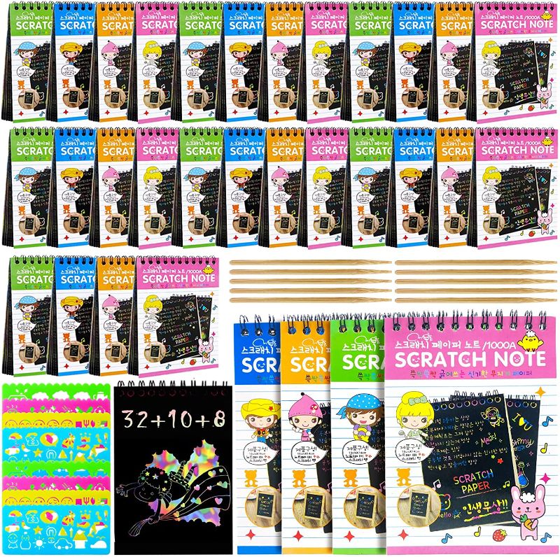 Photo 1 of 32 Pack Scratch Arts and Crafts Notebooks,Scratch Note Pads for Kids,Rainbow Scratch Paper Notes,Sketch Drawing Pads for Party Favors and Travel Activities
