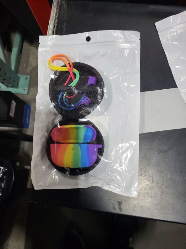 Photo 2 of V-liams Airpods Pro Case, Rainbow Silicone Soft Protective Case with Keychain, Earphone Storage Case, Rainbow Silicone Earphone Anti-Lost Lanyard Compatible Airpods Pro(2019) (Front LED Visible)
