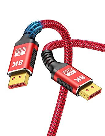 Photo 1 of Ultra High Speed 8K DisplayPort Cable 10FT/3M, Snowkids Non-Slip DP1.4 Cable [8K@60hz, 4K@144hz, 2K@165hz] 32.4Gbps, HDR, HBR3 Display Port to Display Port Cord, for Laptop/PC/TV/Gaming Monitor-Red
