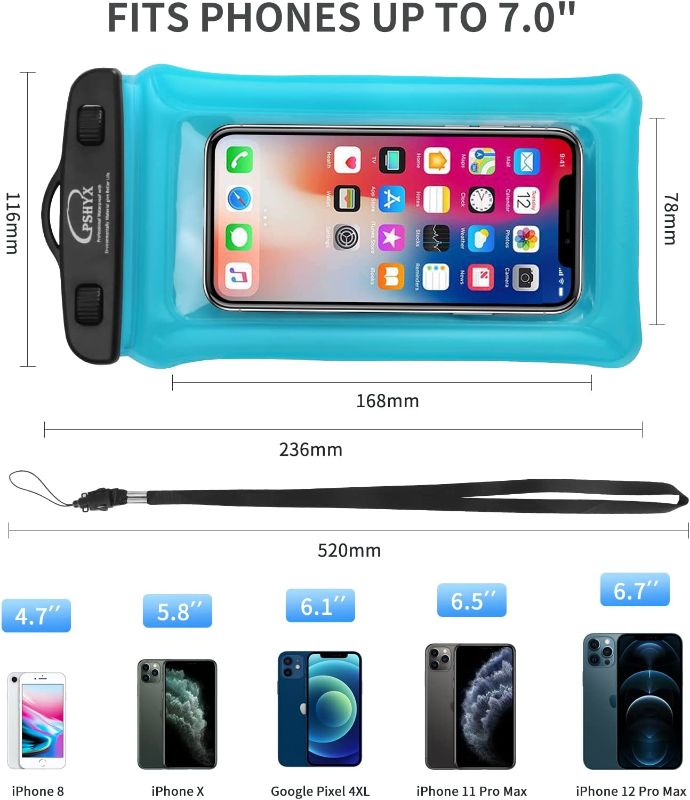 Photo 1 of PSHYX TPU Waterproof Cell Phone Pouch Floating,Dry Bag for Phone,Universal Waterproof Phone Case with Arm Band and Lanyard for iPhone 13 12 11 Pro Max 8Plus Samsung Galaxy S22 S21(Blue, 2Pack)
