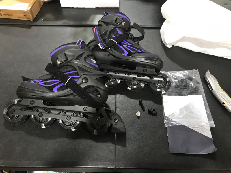 Photo 2 of 2PM SPORTS Vinal Girls Adjustable Flashing Inline Skates, All Wheels Light Up, Fun Illuminating Skates for Kids and Men- Azure Small (4Y-7Y US)
