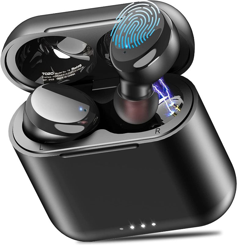 Photo 1 of TOZO T6 True Wireless Earbuds Bluetooth 5.3 Headphones Touch Control with Wireless Charging Case IPX8 Waterproof Stereo Earphones in-Ear Built-in Mic Headset Premium Deep Bass for Sport Black https://a.co/d/8iLeIgz