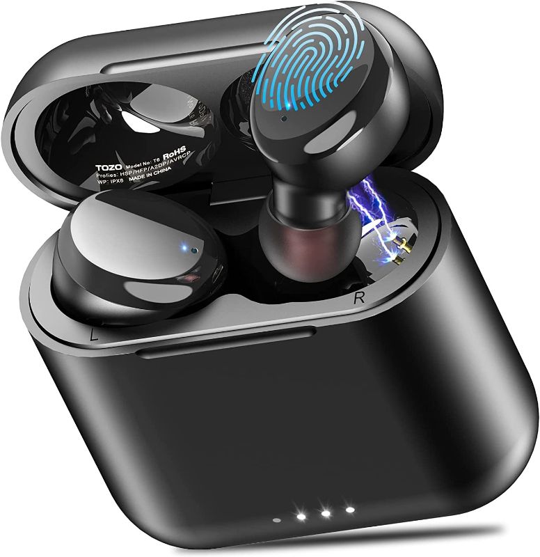 Photo 1 of TOZO T6 True Wireless Earbuds Bluetooth 5.3 Headphones Touch Control with Wireless Charging Case IPX8 Waterproof Stereo Earphones in-Ear Built-in Mic Headset Premium Deep Bass for Sport Black
