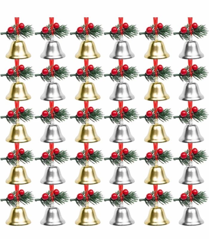 Photo 1 of 30 PCS CHIRTSMAS JINGLE BELLS 1.5" GOLD SILVER HANGING BELLS DECOR