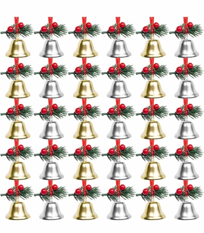 Photo 1 of 30 PCS CHIRTSMAS JINGLE BELLS 1.5" GOLD SILVER HANGING BELLS DECOR