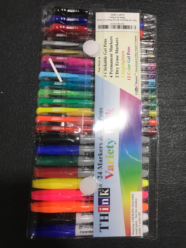 Photo 2 of [24 Pack] Think2 School Supplies Markers & Gel Pens School Supplies Kit. Includes 3 Highlighter, 4 Permanent Markers, 2 Dry Erase Markers, 12 Color Gel Pens and 3 Retractable Gel Pens. Study Supplies Variety Pack 24 Count (Pack of 1)