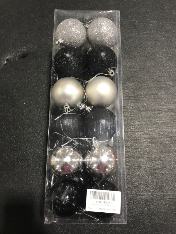 Photo 1 of 24 PIECE CHRISTMAS TREE BALL ORNAMENT SET. SILVER/BLACK. 