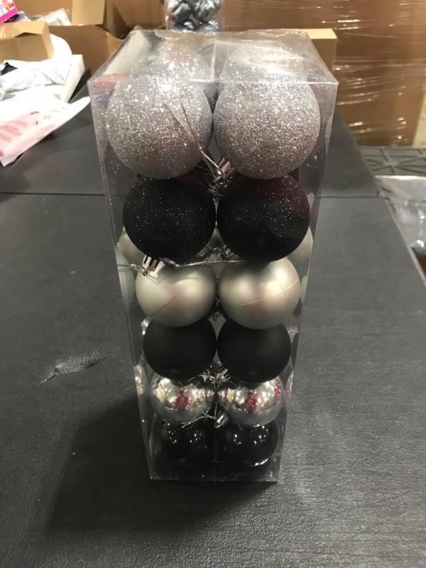 Photo 2 of 24 PIECE CHRISTMAS TREE BALL ORNAMENT SET. SILVER/BLACK. 