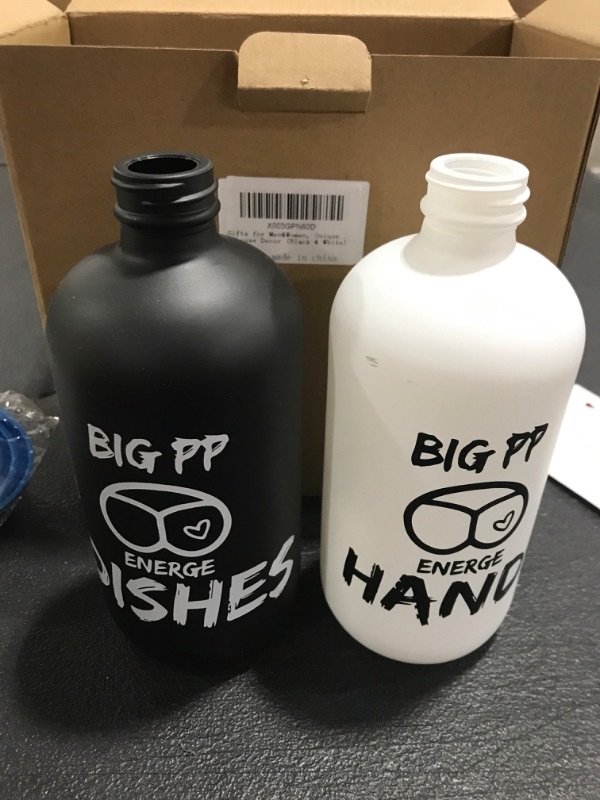 Photo 1 of 2 PACK GLASS SOAP BOTTLE DISPENSERS. BLACK/WHITE. 