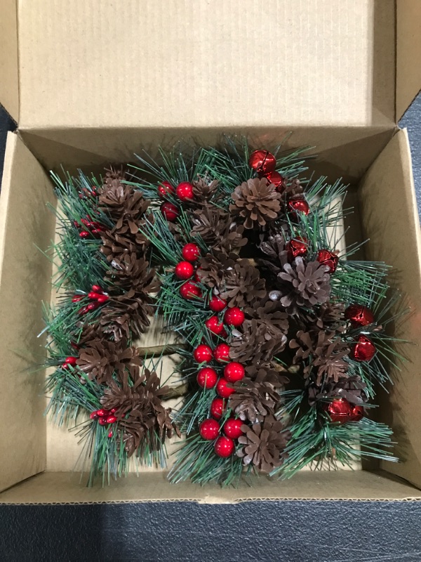Photo 2 of 15 Pieces Artificial Pine Picks Christmas Ornaments Fake Red Small Berries Pinecones Pine Branches Decorations Christmas Bead Bell Pine Pick Decorations for Christmas Wreath Winter Decor
