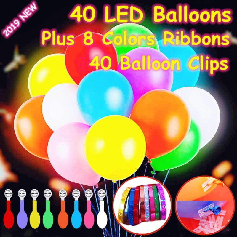 Photo 1 of 40 Pack LED Light Up Balloons, Mixed-Colors Flashing Party Lights Lasts 12-24 Hours , Glow in the dark For Parties, Birthdays Wedding Decorations And Halloween Christmas Festival,Fillable with Helium