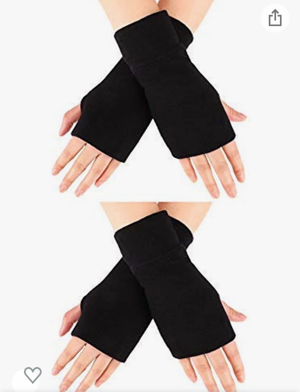 Photo 1 of 2 Pairs Fingerless Gloves Women Man Stretchy Knitted Gloves Thumb Hole Mittens Wrist Length Arm Warmers