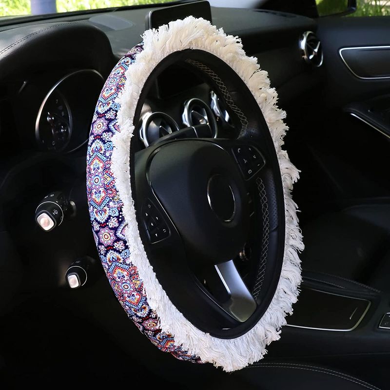 Photo 1 of YR Car Steering Wheel Covers with Tassel Design, Universal Cute Car Steering Wheel Cover for Women & Girls, Car Accessories for Women 