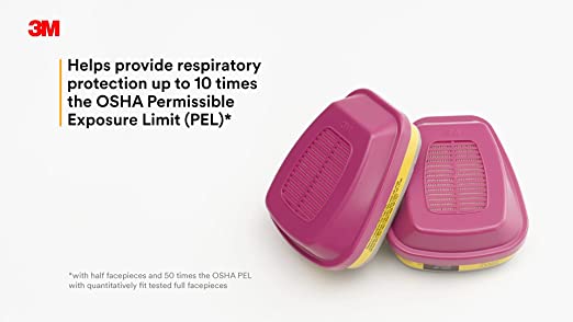 Photo 1 of 3M P100 Respirator Cartridge/Filter 60928, 1 Pair, Helps Protect Against Organic Vapors, Chlorine, Hydrogen Chloride, Sulfur Dioxide, Hydrogen Sulfide, Hydrogen Fluoride and Particulates
