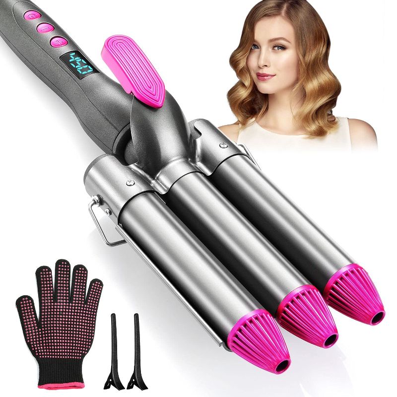 Photo 1 of Hair Waver,3 Barrel Curling Iron Wand 25mm(1 Inch) Hair Crimper for Women,Hair Waver Iron with Temperature Adjustable, Waves Curling Iron with Dual Voltage,Black
