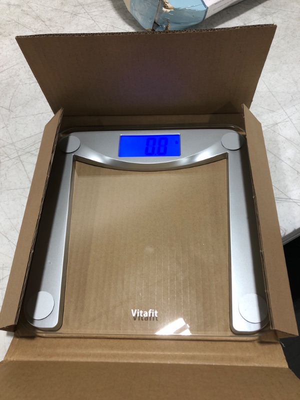 Photo 2 of Vitafit Digital Body Weight Bathroom Scale,Focusing on High Precision Technology for Weighing Over 20 Years, Extra Large Blue Backlit LCD and Step-On, Batteries Included, 400lb/180kg,Clear Glass LCD Display 11.8"/ Silver