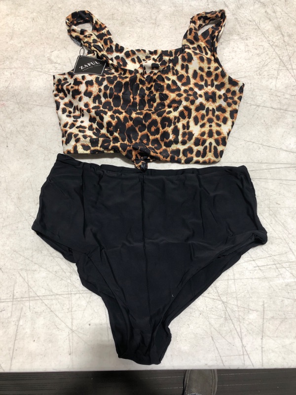 Photo 1 of 2 piece animal print and black swimsuit - L 8