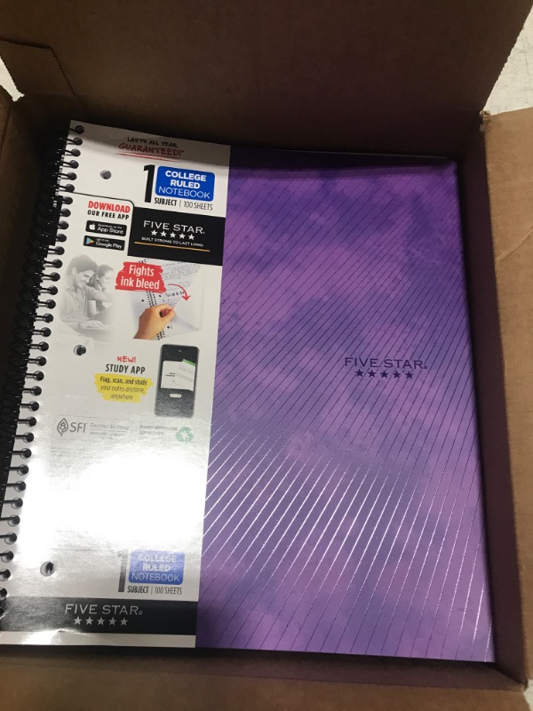 Photo 2 of Five Star 1 Subject College Ruled Spiral Notebook Purple Box Lot of 9
