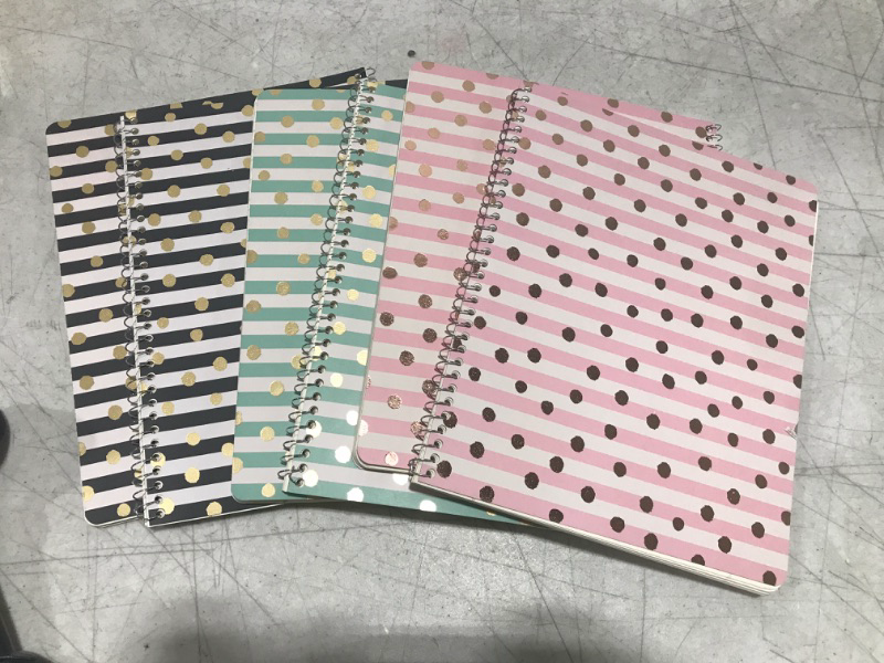 Photo 2 of College Ruled 1 Subject Spiral Notebook Confetti Pink Stripes/Dots - set of 6
