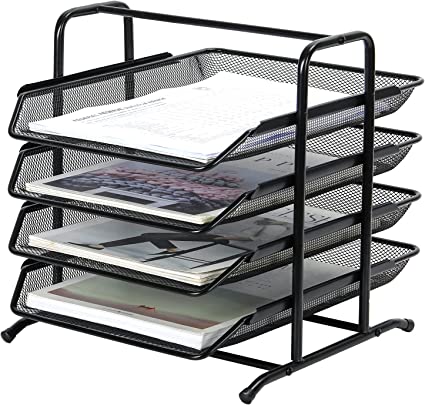 Photo 1 of PAG Letter Tray Metal Desktop File Organizer Mail Sorter with 4 Sliding Trays for Office, BLACK 