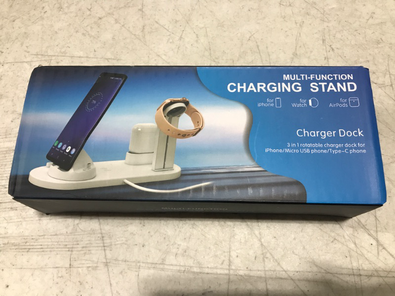 Photo 1 of Multi-Function MeeA 4 in 1 Wireless Charging Stand for Apple Watch and Airpods Pro, Fast Charging Dock Compatible iPhone 14/13/12/11/11 Pro Max/X/XS/XS Max, 10W Wireless Charging for Samsung, Black