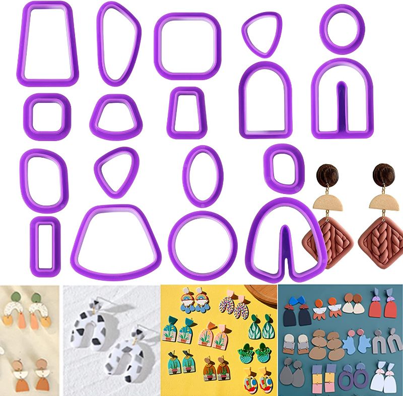 Photo 1 of 118PCS Polymer Clay Cutters, Set of 18 Earring Clay Cutters Polymer Clay Jewelry Making with Earring Cards Earring Hooks Jump Rings Earring Backs 