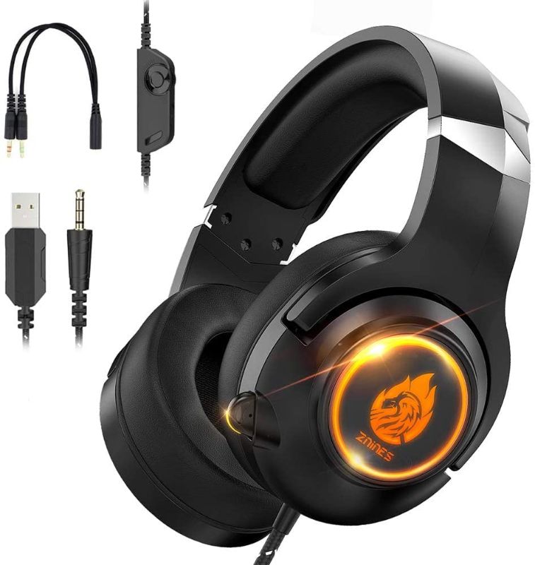 Photo 1 of JAKO-T1 Headset for PS4, Xbox One, Playstation 4, Surround Stereo Over Ear Headphones with LED Light Gaming Headset for PC, Notebook, ipad, MP4, Video Game with Flexible Microphone Volume Control. Orange