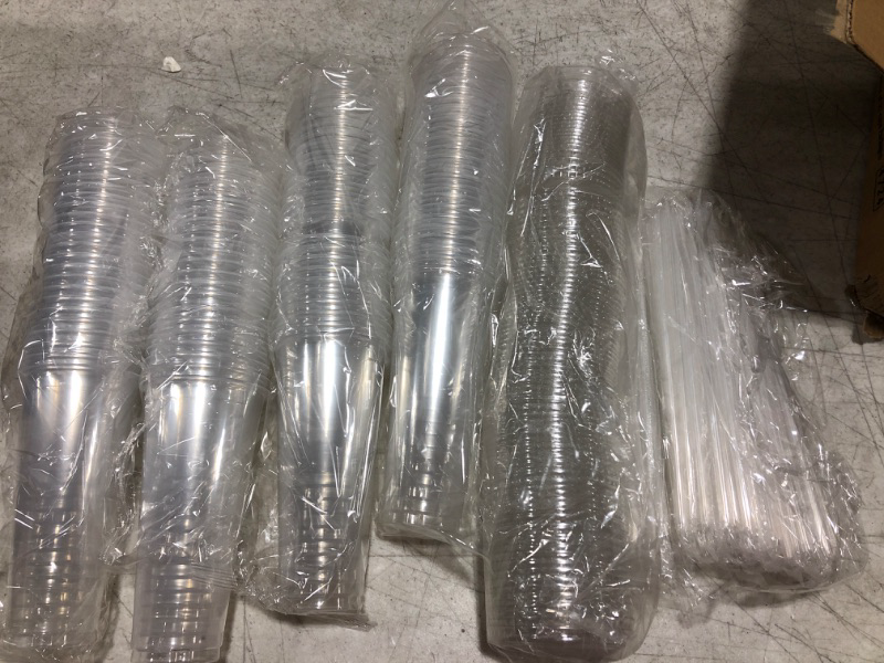 Photo 1 of 24 oz Clear Plastic Cups with Lids and Straws, Disposable Coffee Cups (100 SETS)