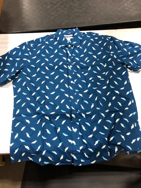 Photo 2 of Amazon Essentials Men's Regular-Fit Short-Sleeve Print Shirt X-Large Teal Blue, Birds