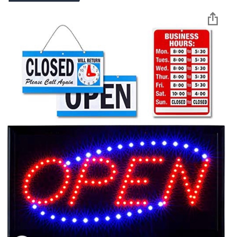Photo 1 of Ultima LED Neon Open Sign for Business: Lighted Sign Open with Flashing Mode – Indoor Electric Light up Sign for Stores (19 x 10 in, Model 2) Includes Business Hours and Open & Closed Signs