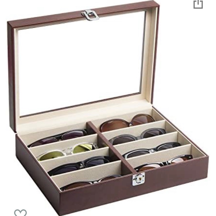 Photo 1 of ackCubeDesign 8 Compartments Sunglasses Organizer, Leather Eyelgass Storage Case Box for Table Desk Drawer (Brown, 17.4 x 6.7 x 1.97) - MK379B