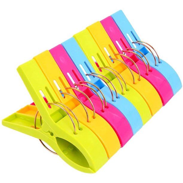 Photo 1 of Beach Towel Clips for Beach Chairs, 8 Pack 4 Colour Plastic Large Clothespin Towel Clips for Chairs, Beach Accessories for Vacation Must Haves
