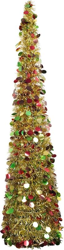 Photo 1 of 5ft Pop Up Gold Christmas Tree,Color Artificial Pencil Tinsel Xmas Trees for Home Decorations Indoor Holiday Party,WOKEISE
