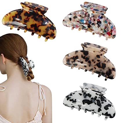 Photo 1 of 4 Pack Large Hair Claw Clips, Jumbo Acrylic Hair Banana Jaw Clips,Stylish Butterfly Hair Accessories for Women Girls,Tortoise No-Slip Leopard Print French Barrettes
