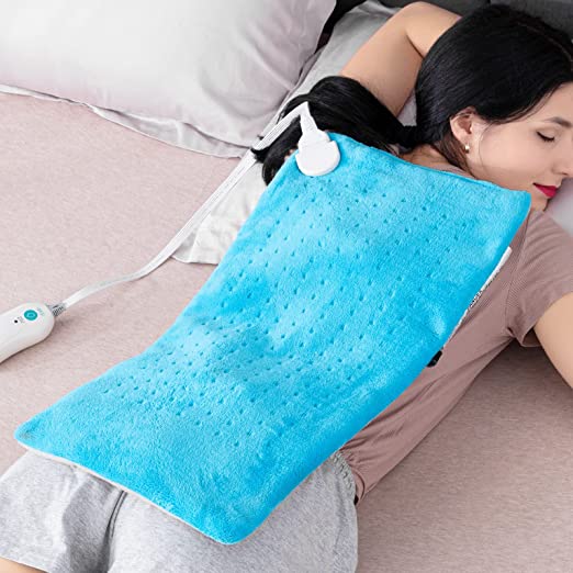Photo 1 of Dowin Heat Massaging Weighted Heating Pad, Electric Heating pad with Massaging Vibrations, 9 Settings- 3 Heat, 6 Massage-18 Relaxing Combinations, 12” x 24” Blue
