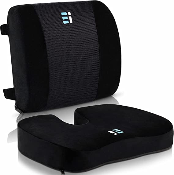 Photo 1 of Office Chair Seat Cushion for Tailbone Pain Relief & Lumbar Support Pillow for Office Chair with Dual Adjustable Straps, Lower Back, Coccyx, Sciatica, Hip, Memory Foam Orthopedic Chair Pad (Combo)
