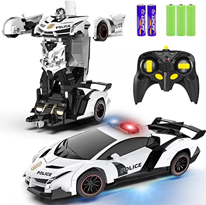 Photo 1 of FDJ Remote Control Car - Transform Car Robot, One Button Deformation to Robot with Flashing Lights, 2.4Ghz 1:18 Scale Transforming Police Car Toy with 360 Degree Rotating Drifting, Boys Toys Gifts
