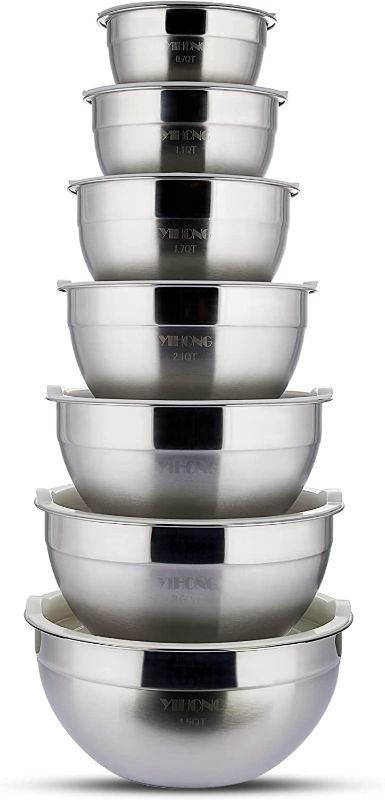 Photo 1 of YIHONG Stainless Steel Mixing Bowls Set, 7 Piece Metal Mixing Bowls with Lids Set for Kitchen, Nesting Steel Mixing Bowls Ideal for Baking, Prepping, Cooking, and Serving Food

