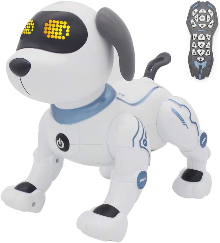 Photo 1 of fisca Remote Control Dog, RC Robotic Stunt Puppy Voice Control Toys Handstand Push-up Electronic Pets Dancing Programmable Robot with Sound for Kids Boys and Girls Age 6, 7, 8, 9, 10 Year Old
