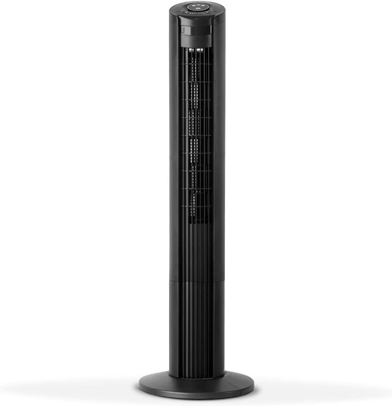 Photo 1 of Air Monster 42" Oscillating Tower Fan with Remote Control, Quiet Bladeless Fan, 3 Speed Setting, 7.5 Hour Timer, 90° Oscillation, for Bedroom and Home Office Use, Black, 15718-R--FACTORY SEALED ---MINOR BOX DAMAGE 
