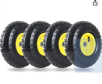 Photo 1 of (4 Pack) AR-PRO 4.10/3.50-4" All Purpose Utility Air Tires and yellow Wheel - with 10" Inner Tube, 5/8" Axle Bore Hole, 2.2" Offset Hub and Double Sealed Bearings for Hand Trucks and Gorilla Cart