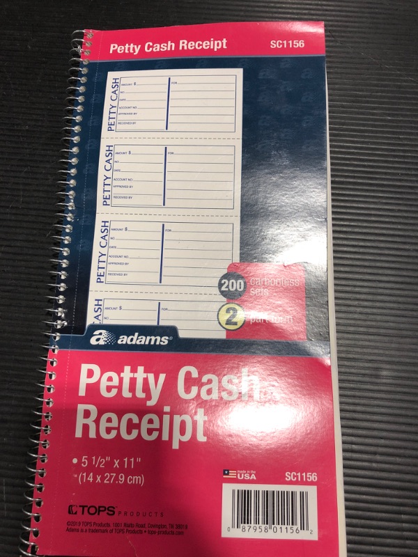 Photo 2 of Adams Spiral Petty Cash Book, 2-Part, Carbonless, 4 Messages per Page, 200 Sets per Book (SC1156)