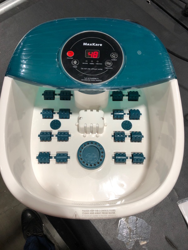 Photo 2 of Foot Spa, ESARORA Foot Bath Massager with Heat, Bubbles, Pumice Stone, Medicine Box, Temperature Control, Red Light, Ergonomic Massage Rollers and Acupressure Massage Points, Light Blue