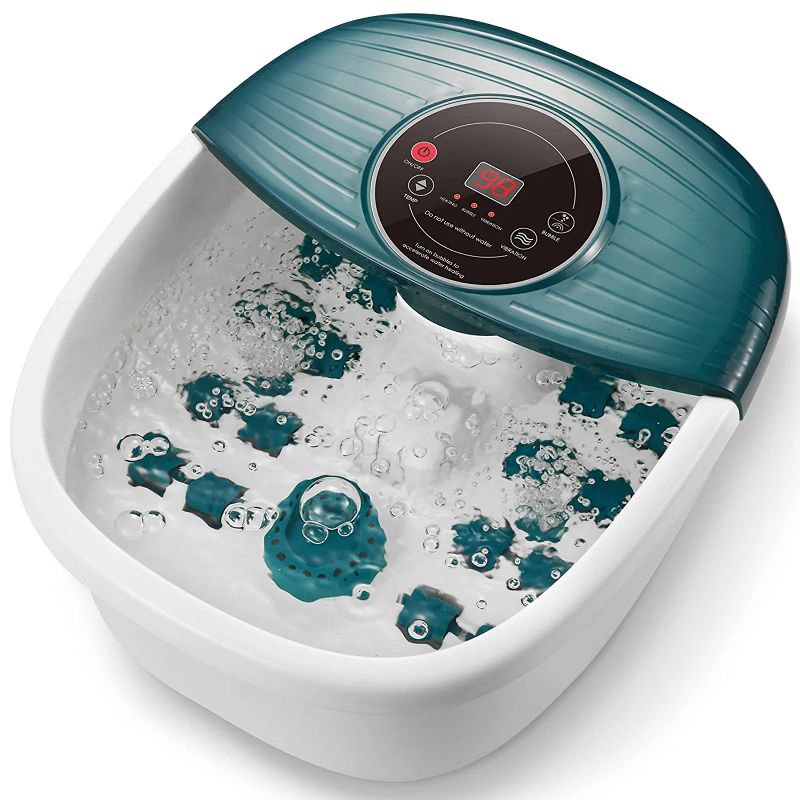 Photo 1 of Foot Spa, ESARORA Foot Bath Massager with Heat, Bubbles, Pumice Stone, Medicine Box, Temperature Control, Red Light, Ergonomic Massage Rollers and Acupressure Massage Points, Light Blue