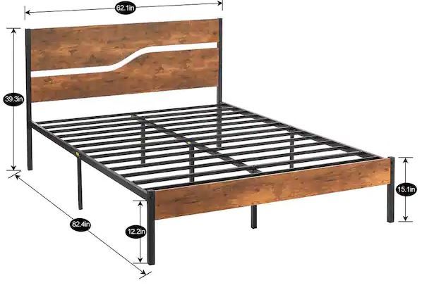 Photo 1 of 3-Piece Metal Bed Frame Bedroom Set 2-Black Nightstands with Drawer Queen Size Metal Platform Bed Frame with Headboard
