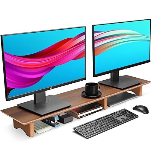 Photo 1 of Aothia Large Dual Monitor Stand Riser Solid Wood Desk Shelf with Eco Cork Leg...
