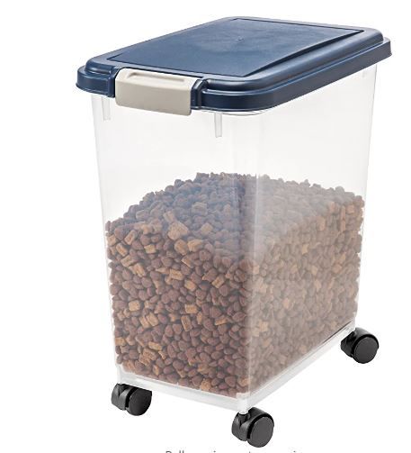 Photo 1 of  Pet Food Storage Container with Attachable Casters, For Dog Cat Bird and Other Pet Food Storage Bin, Keep Fresh, Translucent Body, Easy Mobility, Black
