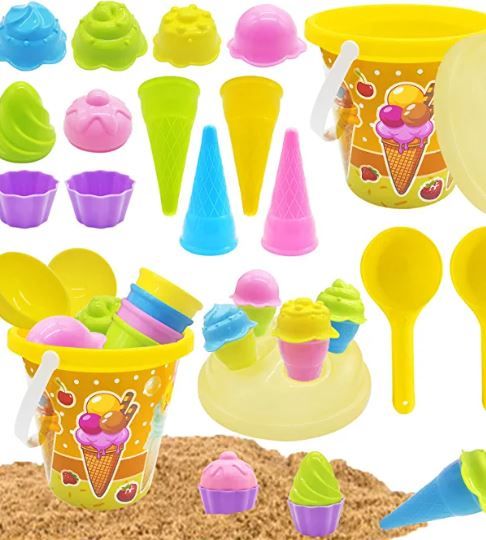 Photo 1 of Dshengoo 15 Pcs Kids Beach Toys Set,Ice Cream Mold Set with Bucket Pail and Spade Scoop for Kids & Toddlers,Boys and Girls Gifts
